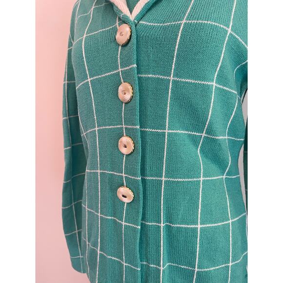 Vintage Jss women’s knit ware suit blazer & tank petite S green / white striped - Picture 4 of 16